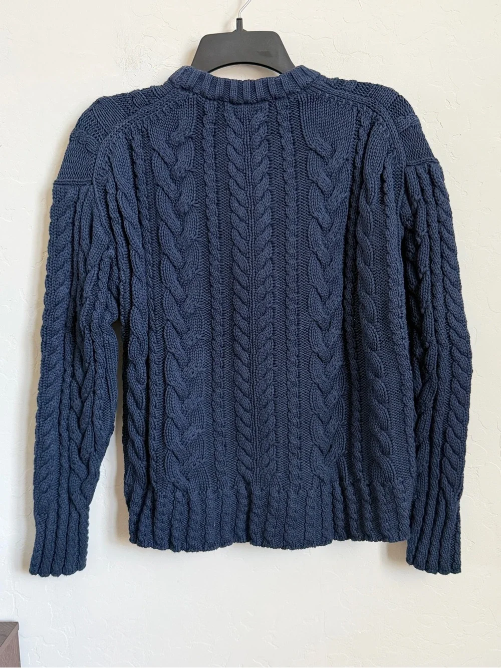 J.Crew Cable Knit Fisherman Sweater Medium Navy 100% Cotton Crewneck